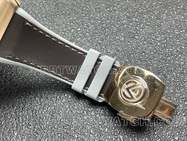 最优复刻手表ABF厂法兰克穆勒V45灰盘玫瑰金壳皮革表带表带实拍图