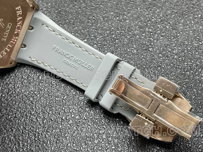 最优复刻手表ABF厂法兰克穆勒V45灰盘玫瑰金壳皮革表带表扣实拍图