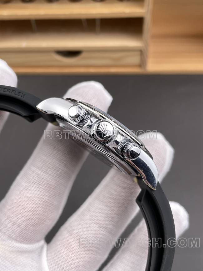 1:1复刻手表QF厂迪通拿劳力士银灰盘4131机械侧面实拍图