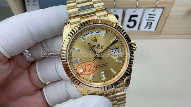 顶级复刻手表VS厂劳力士星期日历金盘钢带正面实拍图