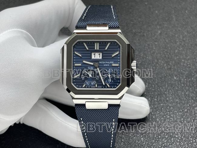 1:1复刻手表P1厂百达翡丽CUBITUS蓝盘5822P-001正面实拍图