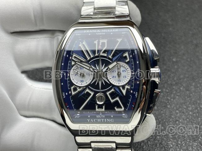 1:1复刻手表ABF厂法兰克穆勒V45蓝盘钢表带正面实拍图
