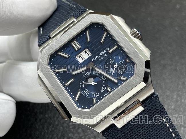 1:1复刻手表P1厂百达翡丽CUBITUS蓝盘5822P-001正面实拍图