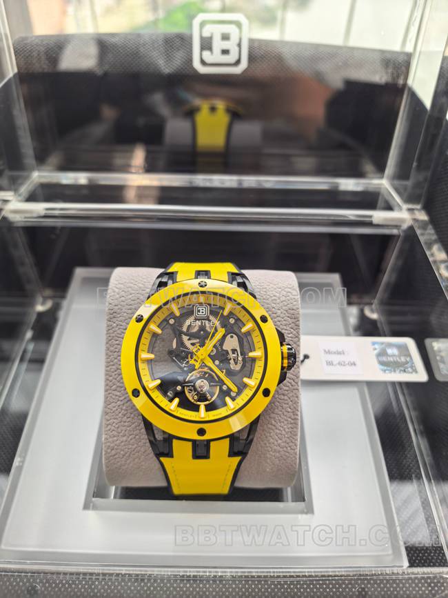 顶级复刻手表宾利BL-62巅峰黄色橡胶表带正面实拍图