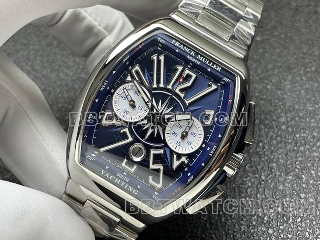 1:1复刻手表ABF厂法兰克穆勒V45蓝盘钢表带正面实拍图