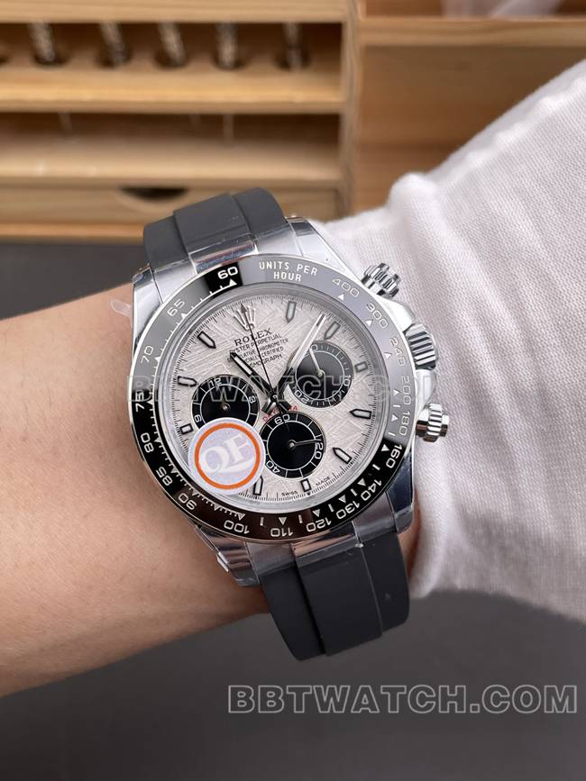 1:1复刻手表QF厂迪通拿劳力士银灰盘4131机械佩戴实拍图