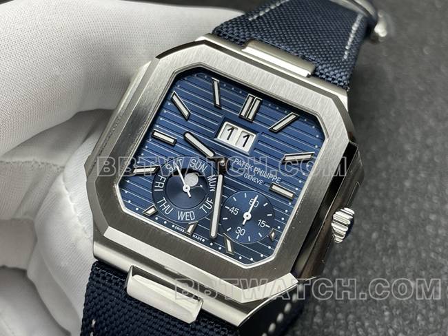 1:1复刻手表P1厂百达翡丽CUBITUS蓝盘5822P-001正面实拍图