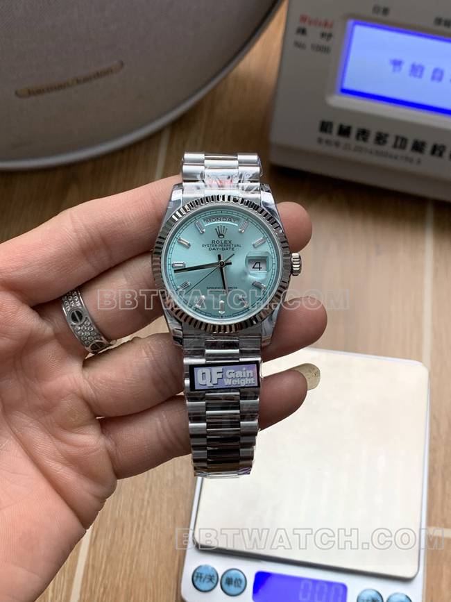 超级克隆手表QF厂星期日历劳力士冰蓝盘2836机械36mm正面实拍图