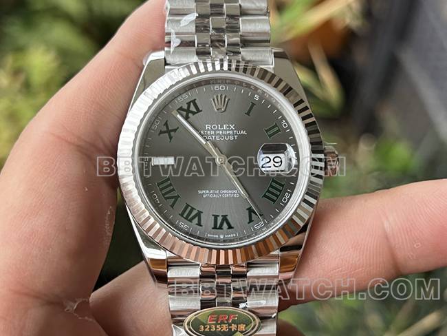 超级克隆手表ERF厂日志劳力士灰盘3235机械41mm正面实拍图