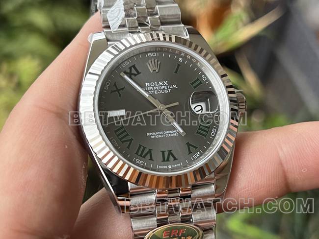 超级克隆手表ERF厂日志劳力士灰盘3235机械41mm正面实拍图