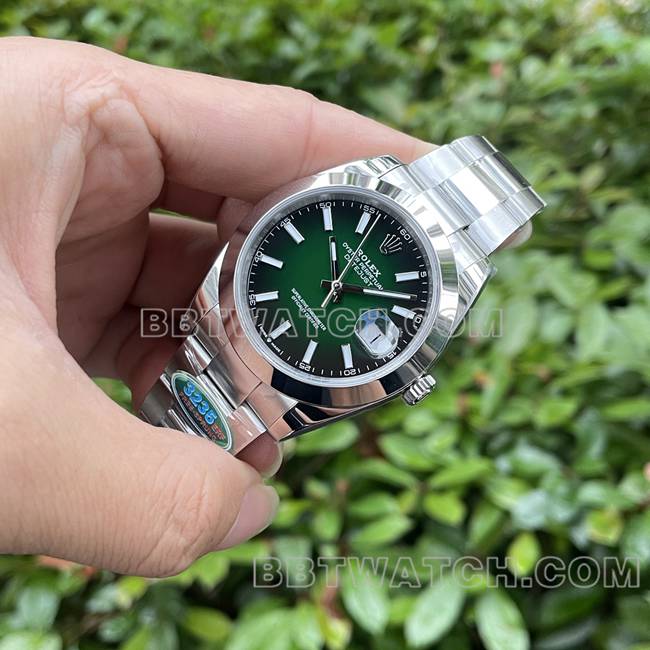 超级克隆手表ERF厂劳力士日志绿盘3235机械41mm正面实拍图