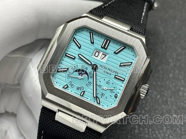 超级克隆手表P1厂百达翡丽CUBITUS浅蓝盘5822P-001正面实拍图