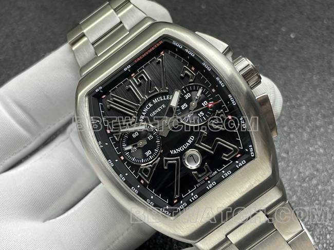 最佳复刻手表ABF厂法兰克穆勒V45黑盘钢表带正面实拍图