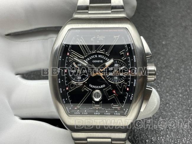 最佳复刻手表ABF厂法兰克穆勒V45黑盘钢表带正面实拍图