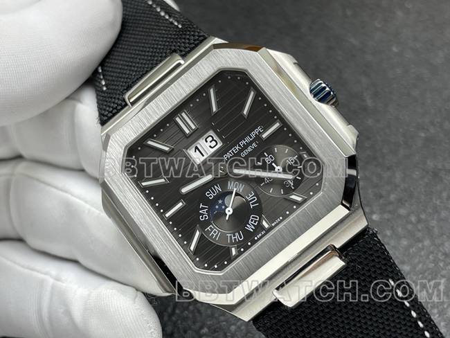 最佳复刻手表P1厂百达翡丽CUBITUS黑盘5822P-001正面实拍图