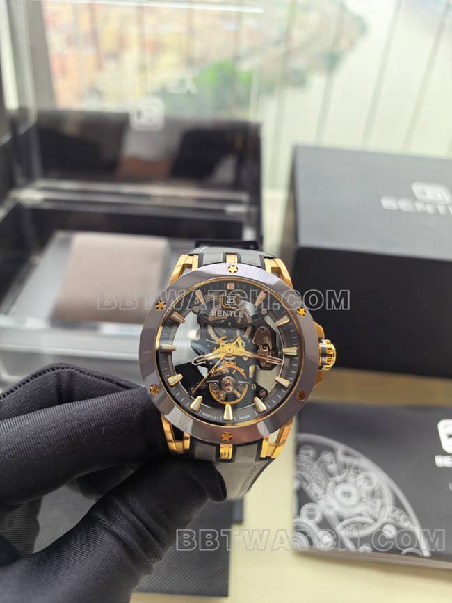 1:1复刻手表宾利BL-62巅峰灰色橡胶表带正面实拍图