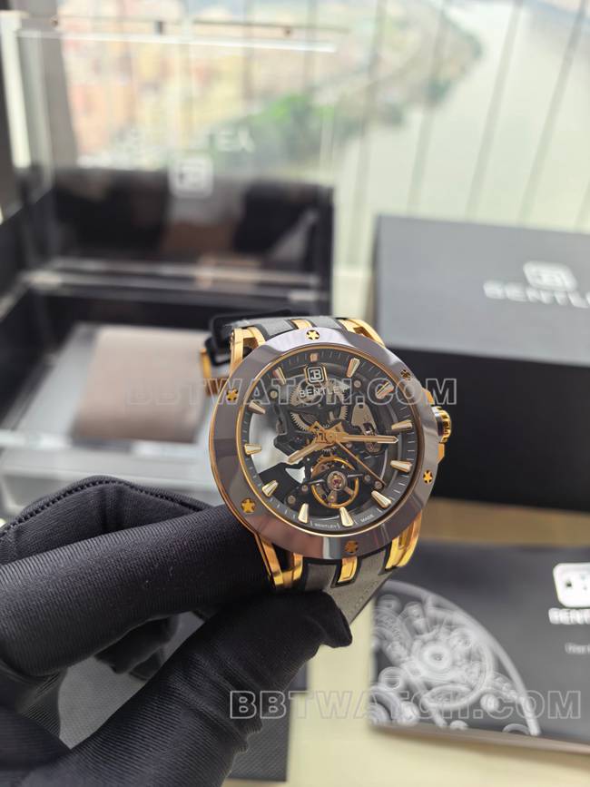 1:1复刻手表宾利BL-62巅峰灰色橡胶表带正面实拍图