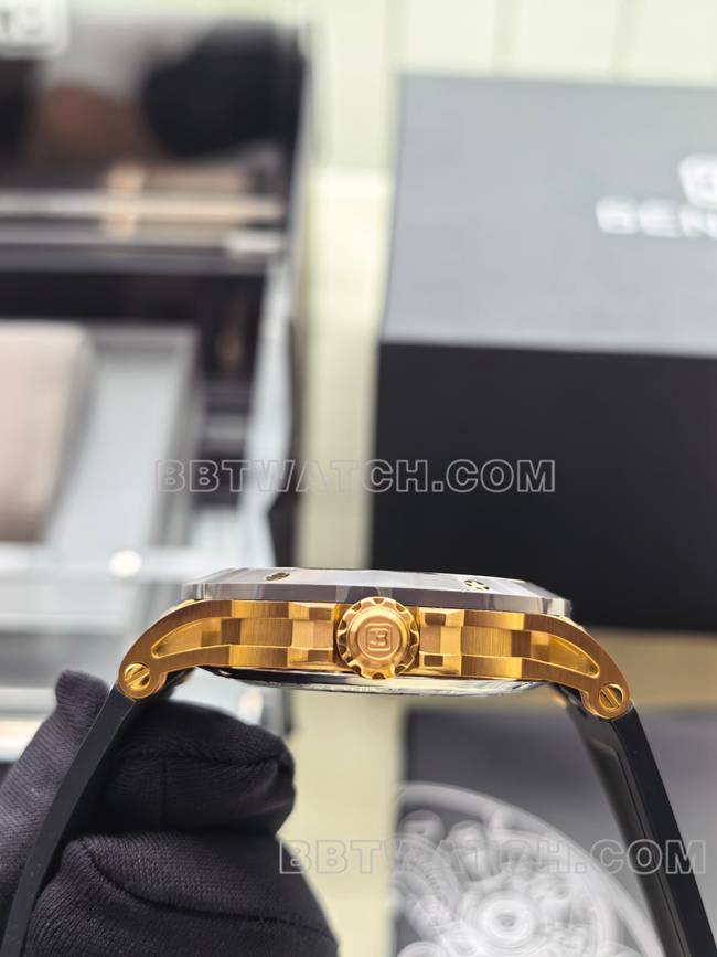 1:1复刻手表宾利BL-62巅峰灰色橡胶表带侧面实拍图