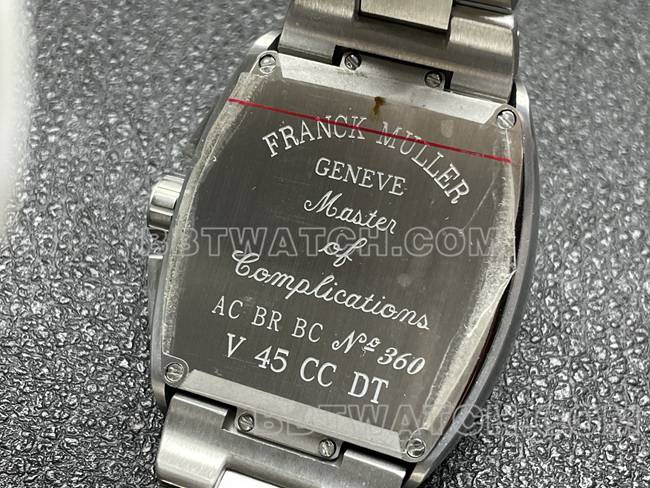 最佳复刻手表ABF厂法兰克穆勒V45黑盘钢表带背面实拍图