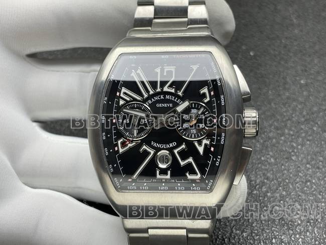 顶级复刻手表法兰克穆勒ABF厂V45黑盘钢表带正面实拍图