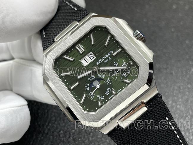 顶级复刻手表百达翡丽P1厂CUBITUS绿盘5822P-001正面实拍图