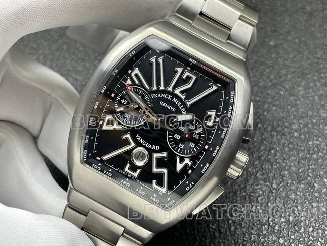 顶级复刻手表法兰克穆勒ABF厂V45黑盘钢表带正面实拍图