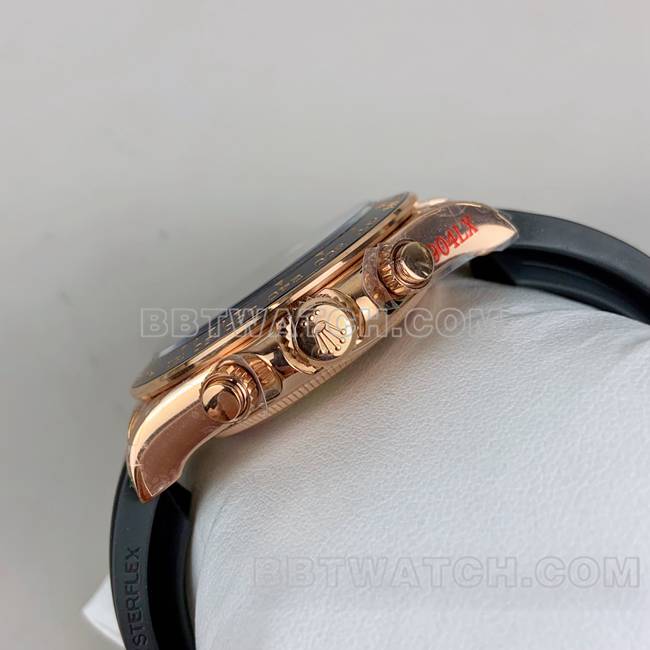 顶级复刻手表QF迪通拿劳力士黑盘玫瑰金4131机械侧面实拍图