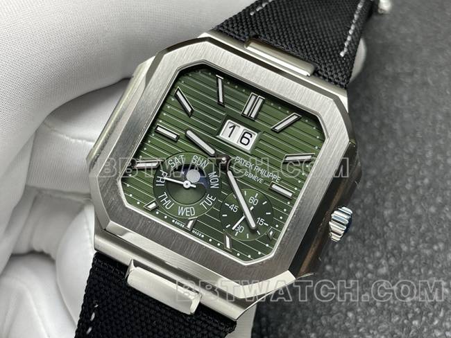 顶级复刻手表百达翡丽P1厂CUBITUS绿盘5822P-001正面实拍图
