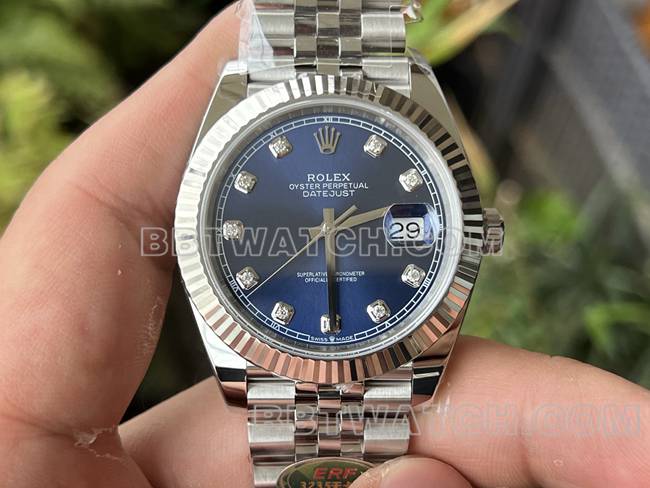 顶级复刻手表ERF厂劳力士日志蓝盘3235机械41mm正面实拍图