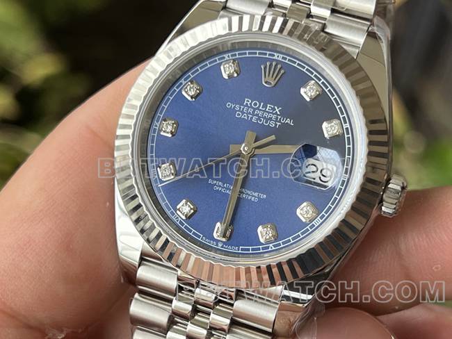 顶级复刻手表ERF厂劳力士日志蓝盘3235机械41mm正面实拍图