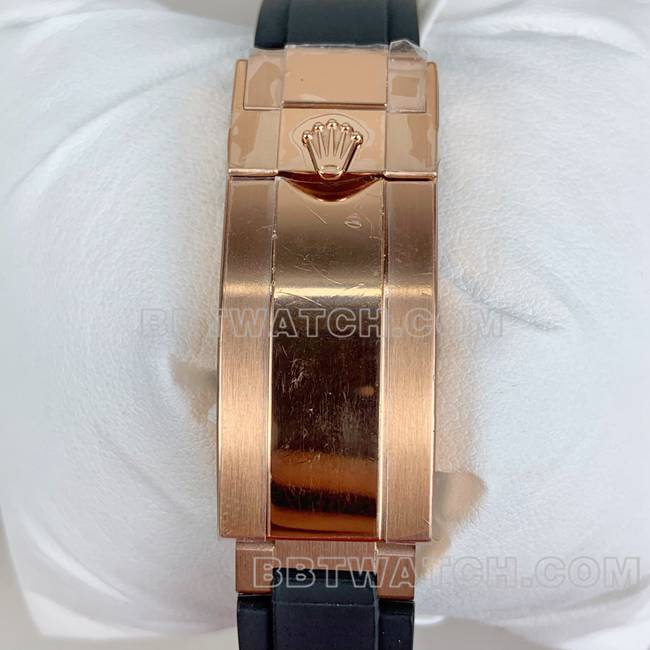 顶级复刻手表QF迪通拿劳力士黑盘玫瑰金4131机械表带实拍图