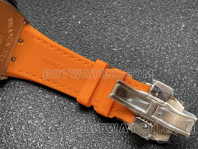 最优复刻手表法兰克穆勒ABF厂V45蓝盘金壳皮革表带表扣实拍图