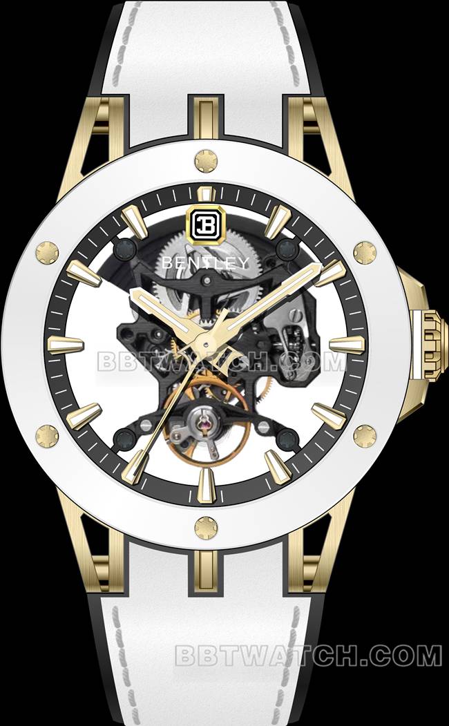 宾利顶级复刻手表BL-62巅峰白色橡胶表带正面实拍图