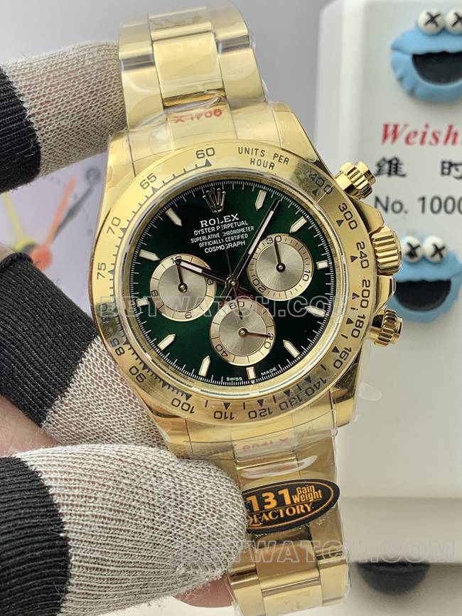 超级克隆手表QF厂迪通拿劳力士绿盘黄金4131机械正面实拍图