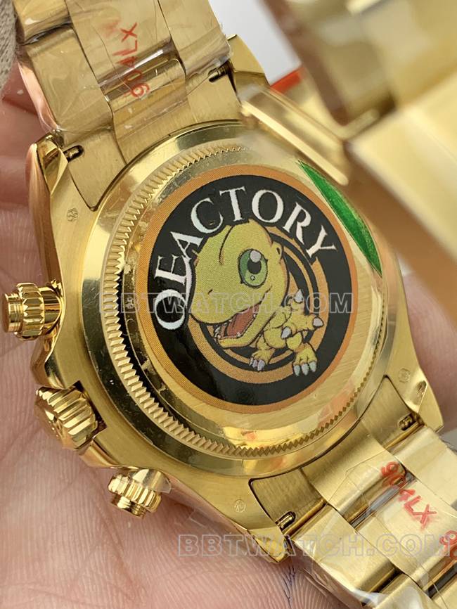 超级克隆手表QF厂迪通拿劳力士绿盘黄金4131机械背面实拍图