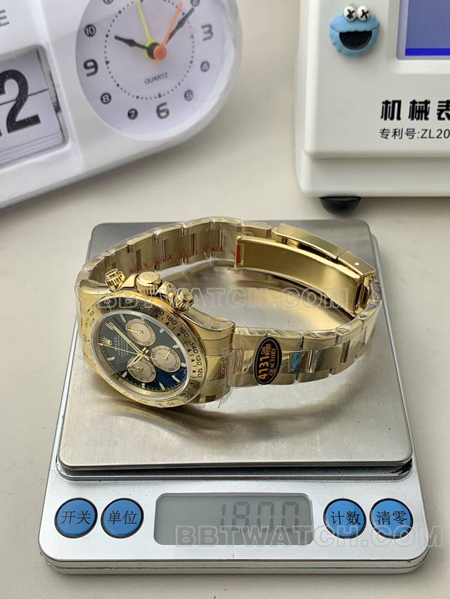 超级克隆手表QF厂迪通拿劳力士绿盘黄金4131机械重量实拍图