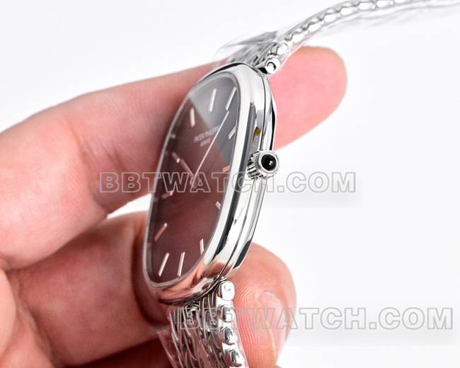 最优复刻手表百达翡丽GOLDEN ELLIPSE黑盘5738侧面实拍图