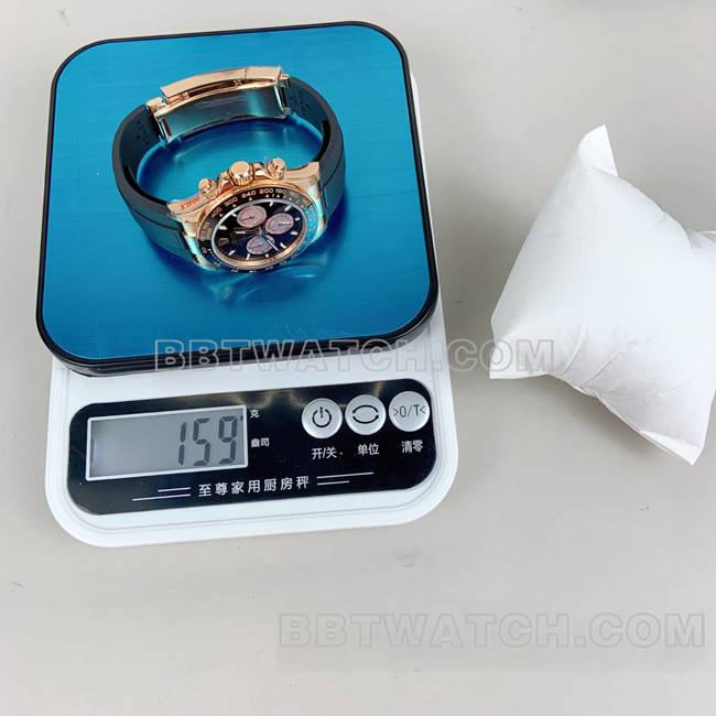 顶级复刻手表QF迪通拿劳力士黑盘玫瑰金4131机械重量实拍图