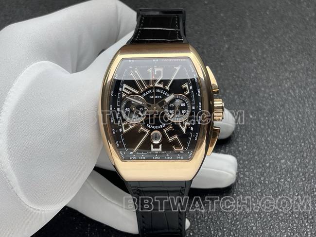 超级克隆手表法兰克穆勒ABF厂V45黑盘金壳皮革表带正面实拍图