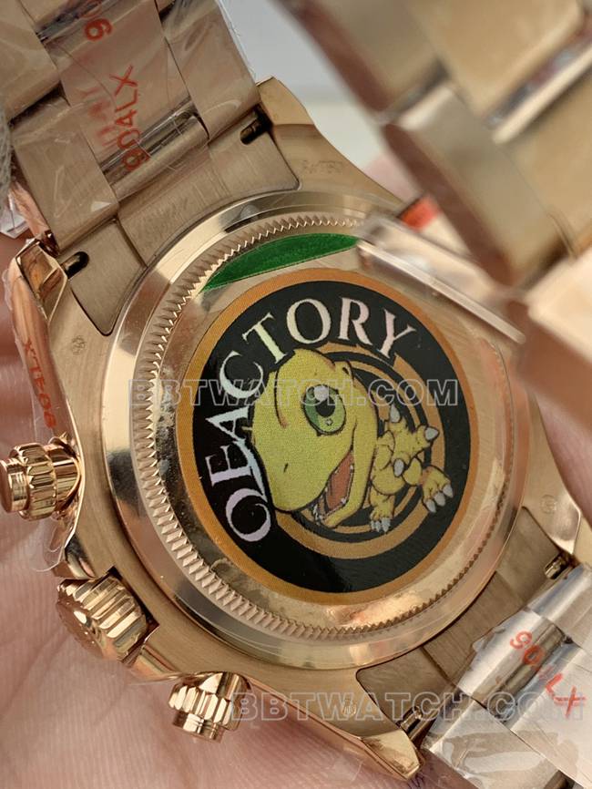 最佳复刻手表QF厂迪通拿劳力士棕盘玫瑰金4131机械背面实拍图