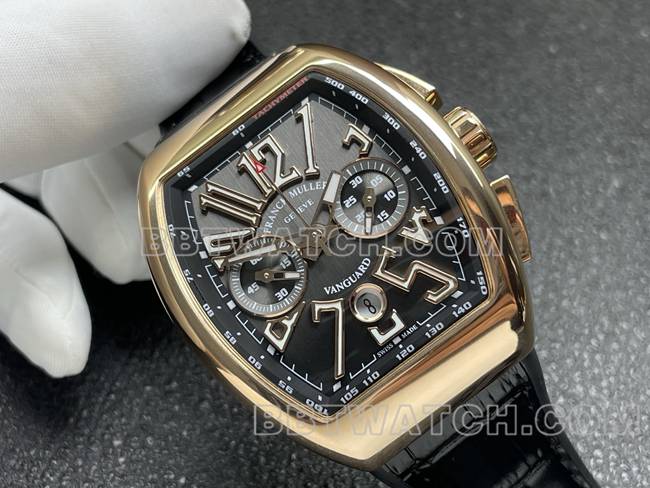 超级克隆手表法兰克穆勒ABF厂V45黑盘金壳皮革表带正面实拍图
