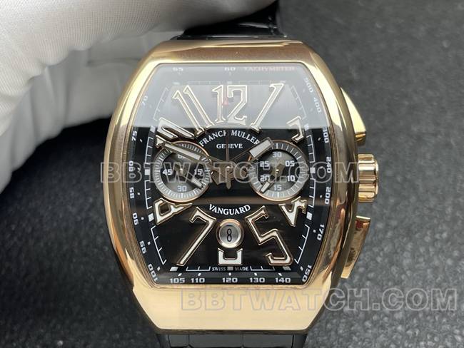 超级克隆手表法兰克穆勒ABF厂V45黑盘金壳皮革表带正面实拍图