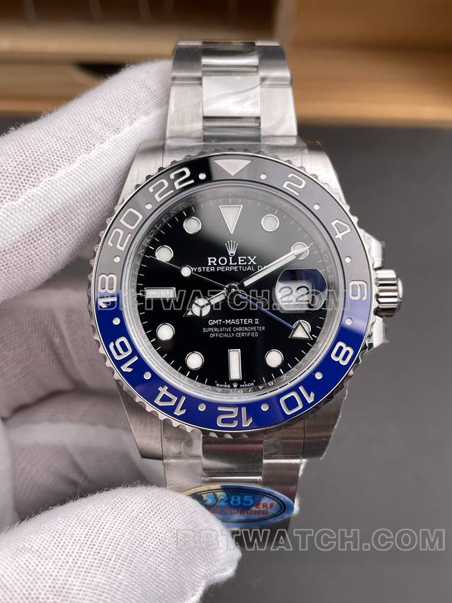 1:1复刻手表ERF厂格林尼治劳力士黑盘蓝黑圈3285机械正面实拍图