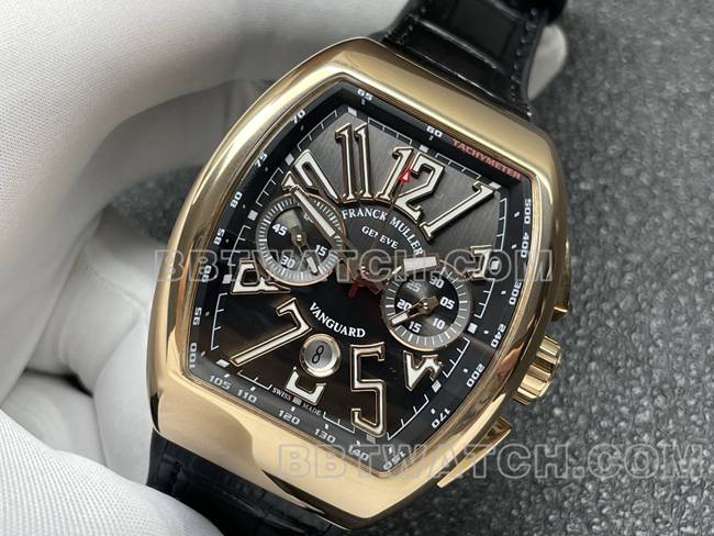 超级克隆手表法兰克穆勒ABF厂V45黑盘金壳皮革表带正面实拍图