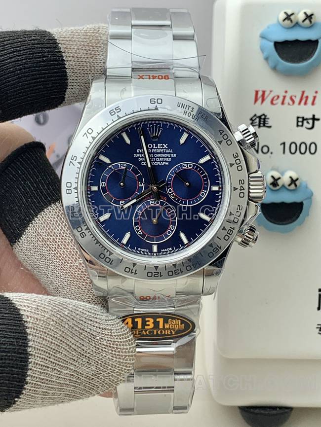 QF厂顶级复刻手表迪通拿劳力士蓝盘4131机械正面实拍图