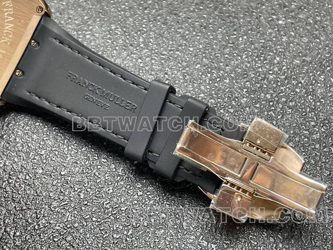 超级克隆手表法兰克穆勒ABF厂V45黑盘金壳皮革表带表扣实拍图