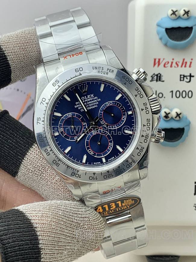 QF厂顶级复刻手表迪通拿劳力士蓝盘4131机械正面实拍图