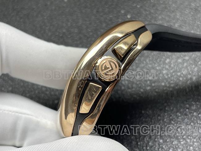 超级克隆手表法兰克穆勒ABF厂V45黑盘金壳皮革表带侧面实拍图