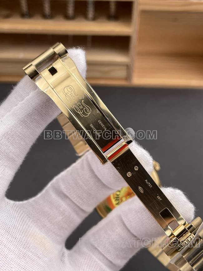 最优复刻手表QF厂星期日历劳力士金盘黄金2836机械36mm表扣实拍图