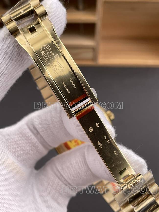 1:1复刻手表QF厂星期日历劳力士烟熏绿盘黄金2836机械36mm表扣实拍图